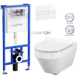 LAUFEN Rámový podomítkový modul CW1 SET s bílým tlačítkem + WC CERSANIT CLEANON CREA OVÁL + SEDÁTKO H8946600000001BI CR1 obraz