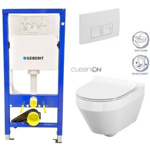 GEBERIT DuofixBasic s bílým tlačítkem DELTA50 + WC CERSANIT CLEANON CREA OVÁL + SEDÁTKO 458.103.00.1 50BI CR1 obraz