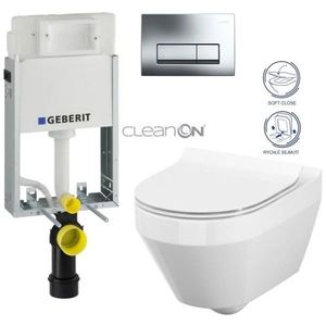 GEBERIT KOMBIFIXBasic vč. chromového tlačítka DELTA 51 + WC CERSANIT CLEANON CREA OVÁL + SEDÁTKO 110.100.00.1 51CR CR1 obraz