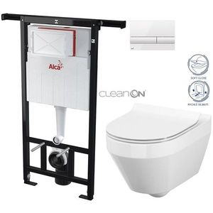 ALCADRAIN Jádromodul předstěnový instalační systém s bílým tlačítkem M1710 + WC CERSANIT CLEANON CREA OVÁL + SEDÁTKO AM102/1120 M1710 CR1 obraz