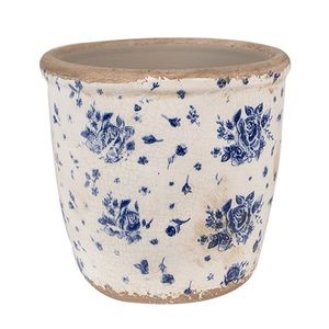 Béžový keramický obal na květináč s modrými růžemi Blue Rose M - Ø 14*13 cm 6CE1658M obraz