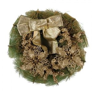 Zeleno-zlatý vánoční věnec s mašlí Christmas Wreath - Ø 30*7 cm 65771 obraz