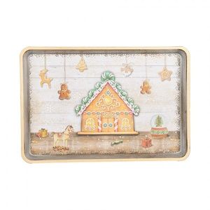 Podnos s perníkovou chaloupkou a perníčky Gingerbread - 32*22*2 cm 65751 obraz