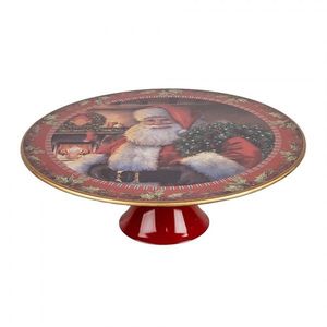 Červený vánoční plastový podnos na dort Santa Claus L - Ø 29*10 cm 65754L obraz