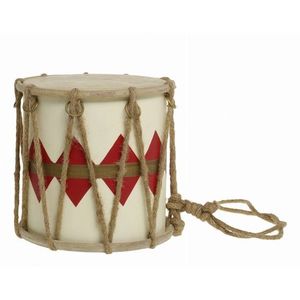 Červeno-bílý vánoční dřevěný buben s kůží Drum Vintage - Ø 17*16 cm 52059233 obraz