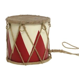 Červeno-bílý vánoční dřevěný buben s kůží Drum Vintage - Ø 15*12 cm 52059133 obraz