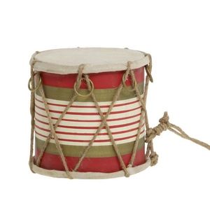 Červeno-bílý vánoční dřevěný buben s kůží Drum Vintage - Ø 11*10 cm 52059033 obraz