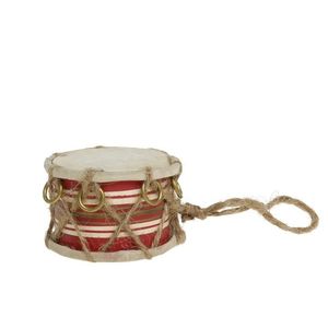 Červeno-bílý vánoční dřevěný bubínek s kůží Drum Vintage - Ø 6*4cm 52058933 obraz