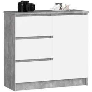 Ak furniture Komoda JERRY K 80 cm 1 dveře 3 zásuvky beton/bílá obraz