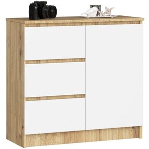 Ak furniture Komoda JERRY K 80 cm 1 dveře 3 zásuvky dub artisan/bílá obraz