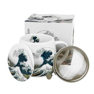 DekorStyle Porcelánový hrnek s infuzérem Hokusai THE GREAT WAVE 430 ml bílý obraz