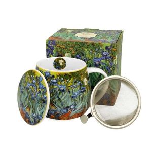 DekorStyle Porcelánový hrnek s infuzérem Van Gogh IRISES 430 ml modrý obraz