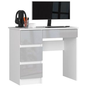 Ak furniture Psací stůl A-7 90 cm bílý/světle šedý lesk levý obraz