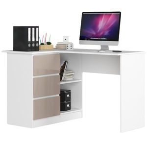 Ak furniture Rohový psací stůl B16 124 cm bílý/cappuccino lesk levý obraz