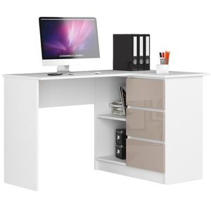 Ak furniture Rohový psací stůl B16 124 cm bílý/cappuccino lesk pravý obraz