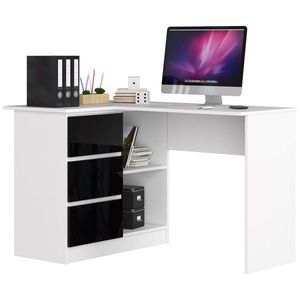 Ak furniture Rohový psací stůl B16 124 cm bílý/černý lesk levý obraz