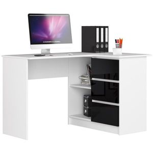 Ak furniture Rohový psací stůl B16 124 cm bílý/černý lesk pravý obraz