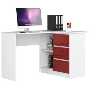 Ak furniture Rohový psací stůl B16 124 cm bílý/červený lesk pravý obraz