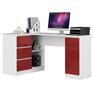 Ak furniture Rohový psací stůl B20 155 cm bílý/červený lesk levý obraz