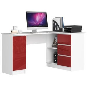 Ak furniture Rohový psací stůl B20 155 cm bílý/červený lesk pravý obraz