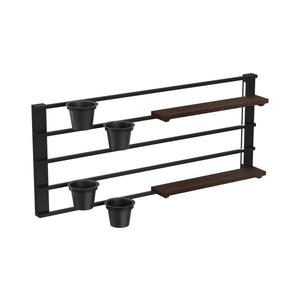 Nástěnná police s květináči a LED osvětlením SHELF 50x118 cm černá/hnědá obraz