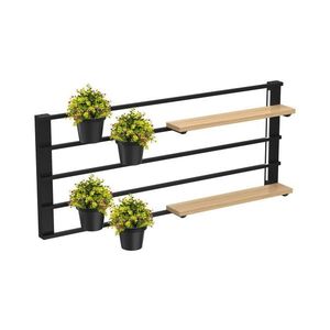 Nástěnná police s květináči a LED osvětlením SHELF 50x118 cm černá/béžová obraz