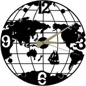 Černé nástěnné hodiny Globe Clock, ⌀ 50 cm obraz