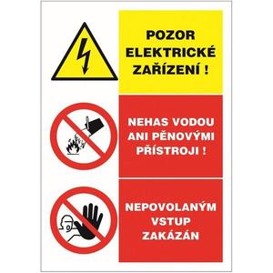 Pozor elektrické zařízení trojkombinace 148x210 mm samolepka obraz