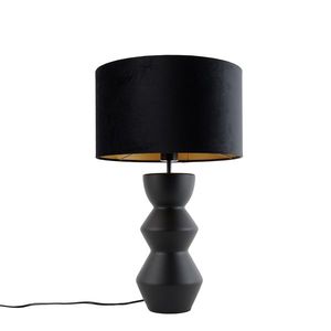 Designová stolní lampa černá se stínítkem zvelúru černá se zlatem 35 cm - Alisia obraz