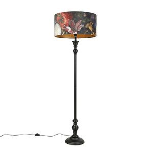 Stojací lampa černá se sametovým odstínem květy zlatá 50 cm - Classico obraz