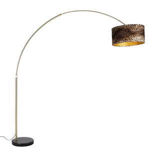 Moderní oblouková lampa mosazná černá mramorová základna stínidlo leopard 50 cm - XXL obraz