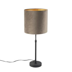 Stolní lampa černá s velurovým odstínem taupe se zlatem 25 cm - Parte obraz