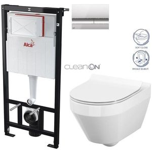 ALCADRAIN Sádromodul předstěnový instalační systém s chromovým tlačítkem M1721 + WC CERSANIT CLEANON CREA OVÁL + SEDÁTKO AM101/1120 M1721 CR1 obraz