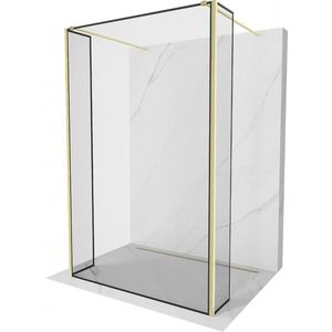 MEXEN/S Kioto Sprchová zástěna WALK-IN volněstojící 90 x 30 x 30 cm, černý vzor, zlatá kartáčovaná 800-090-030-222-55-70-030 obraz