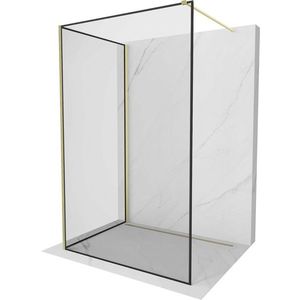 MEXEN/S Kioto Sprchová zástěna WALK-IN 90 x 90 cm, černý vzor, zlatá kartáčovaná 800-090-212-55-70-090 obraz