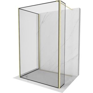 MEXEN/S Kioto Sprchová zástěna WALK-IN 90 x 70 x 30 cm, černý vzor, zlatá kartáčovaná 800-090-070-221-55-70-030 obraz