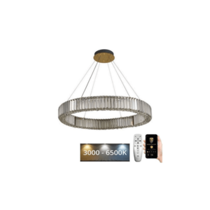 LED Stmívatelný lustr na lanku LED/50W/230V 3000-6500K chrom/zlatá + DO obraz