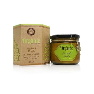 Organická svíčka 200g v jantarovém skle, Patchouli Vanilla obraz