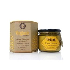 Organická svíčka 200g v jantarovém skle, Mysore Chandan - Sandalwood obraz