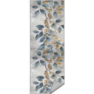 Pratelný běhoun ve světle modré a zlaté barvě 80x200 cm Golden Leaves – Mila Home obraz