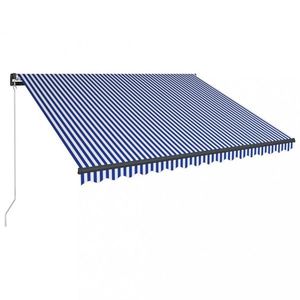 Ručně zatahovací markýza s LED světlem 450x300 cm Dekorhome Bílá / modrá obraz