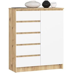 Ak furniture Komoda JERRY 80 cm 1 dveře 5 zásuvek bílá/dub artisan obraz