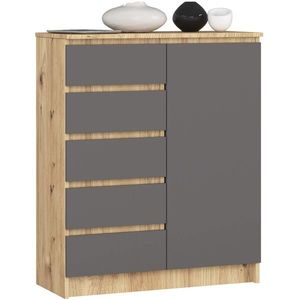 Ak furniture Komoda JERRY 80 cm 1 dveře 5 zásuvek dub artisan/antracitově šedá obraz