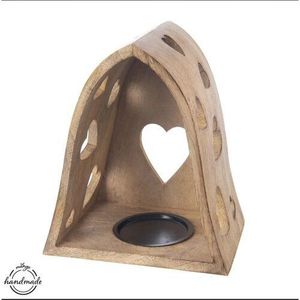 Orion Svícen z mangového dřeva Heart bell, 20 x 14 x 23, 2 cm obraz