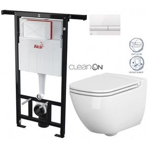 ALCADRAIN Jádromodul předstěnový instalační systém s bílým tlačítkem M1710 + WC CERSANIT CLEANON CASPIA + SEDÁTKO AM102/1120 M1710 CP1 obraz