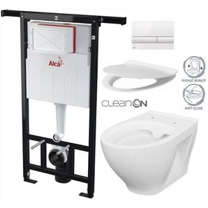 ALCADRAIN Jádromodul předstěnový instalační systém s bílým tlačítkem M1710 + WC CERSANIT CLEANON MODUO + SEDÁTKO AM102/1120 M1710 MO1 obraz