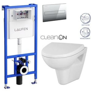 LAUFEN Rámový podomítkový modul CW1 SET s chromovým tlačítkem + WC CERSANIT CLEANON PARVA + SEDÁTKO H8946600000001CR PA1 obraz