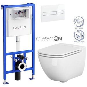 LAUFEN Rámový podomítkový modul CW1 SET s bílým tlačítkem + WC CERSANIT CLEANON CASPIA + SEDÁTKO H8946600000001BI CP1 obraz