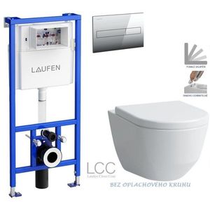 LAUFEN Rámový podomítkový modul CW1 SET s chromovým tlačítkem + WC LAUFEN PRO LCC RIMLESS + SEDÁTKO H8946600000001CR LP2 obraz