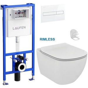 LAUFEN Rámový podomítkový modul CW1 SET s bílým tlačítkem + WC Ideal Standard Tesi se sedátkem RIMLESS H8946600000001BI TE2 obraz